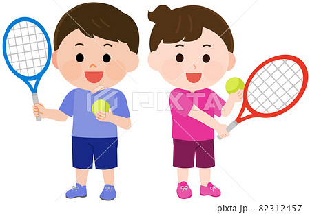 テニスをする男の子と女の子 立つポーズ イラスト テニスをする男の子と女の子 立つポーズ イラスト 82312457