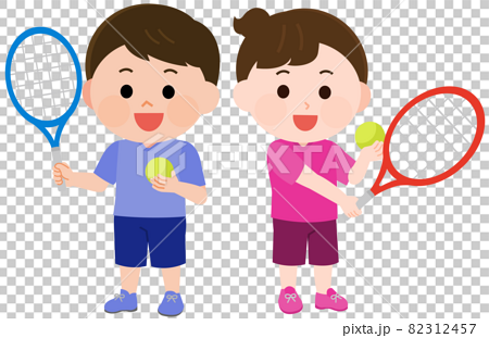 テニスをする男の子と女の子 立つポーズ イラストのイラスト素材