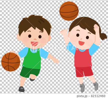 バスケットボールをする男の子と女の子　イラスト 82312460