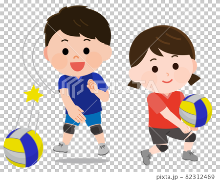 バレーボールをする男の子と女の子　イラスト 82312469