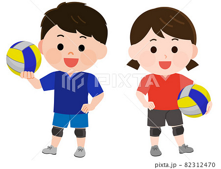 バレーボールをする男の子と女の子　立つポーズ　イラスト 82312470