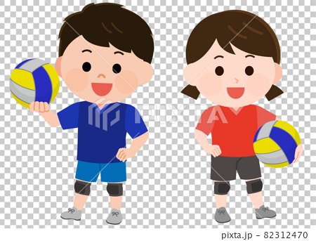 バレーボールをする男の子と女の子 立つポーズ イラストのイラスト素材