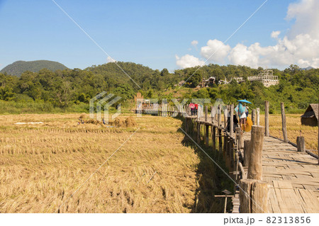 Su Tong Pe bridge is made of bamboo at Maehongson province Thailand (southeast asia) 82313856