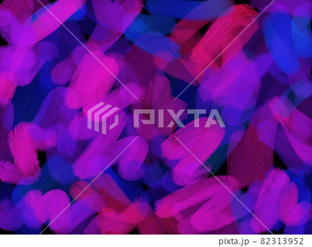黒背景にピンクとブルーのネオンカラーブラシで描いた抽象的背景イラスト 82313952