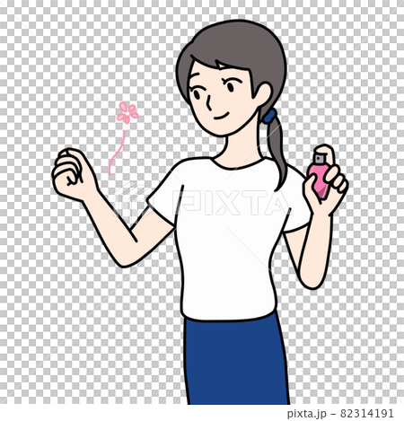 香水をふきかけた手首から香りがのぼっている女性の夏の姿 82314191