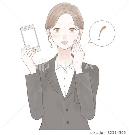 スマホを持って驚いているスーツを着た女性のイラスト素材