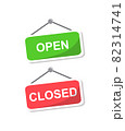 two bright plaques hang on a nail. on the red plate it says CLOSED. the green nameplate reads OPEN  82314741