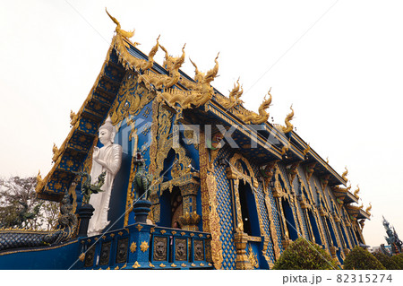 Low angle view of Wat Rong Suea Ten or Blue Temple in Chiang rai, Thailand 82315274