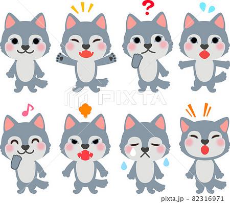 オオカミのキャラクターのイラストセットのイラスト素材