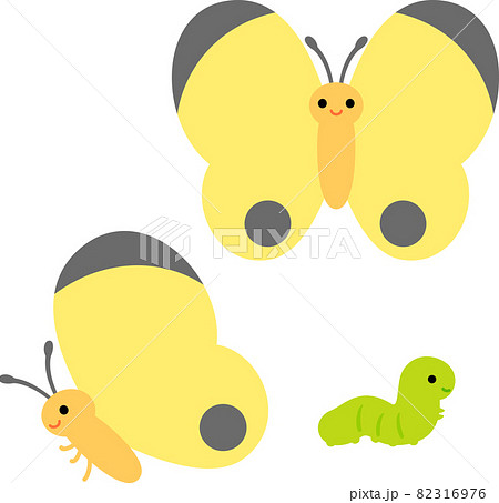 かわいい蝶とアオムシのイラスト素材