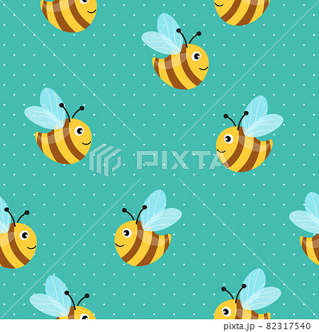 Seamless Pattern With Bees On Color Polka Dots のイラスト素材