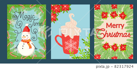 SET of three Christmas and Happy New Year templates. Trendy retro design template. 82317924