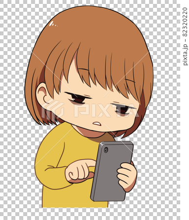 寝不足でスマホを操作する女性のイラスト 82320220