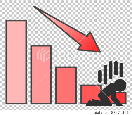 Illustration of a person who collapses into a graph that drops sharply 82321366