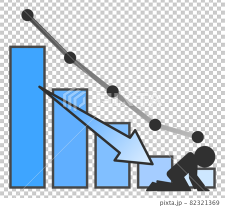 急激に下落するグラフに倒れ込む人物イラスト 82321369