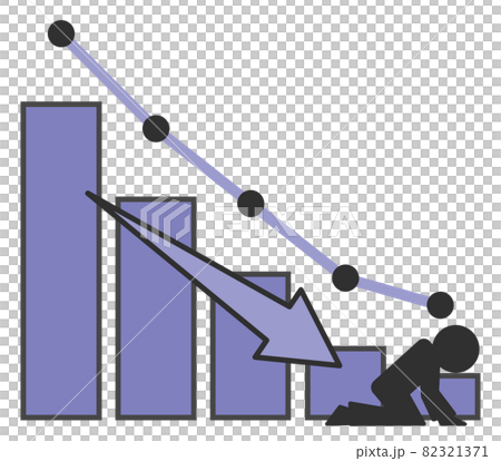 急激に下落するグラフに倒れ込む人物イラスト 82321371