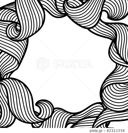 Frame with wave line curls. Monochrome stripes black and white texture. Wavy abstract hair. 82321556