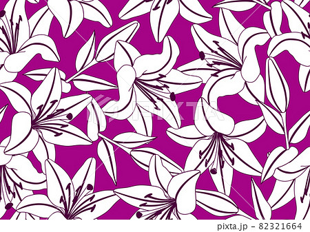 Seamless pattern with stylized lily flowers. Decorative image of beautiful buds. 82321664