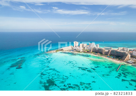 Aerial view of Cancun beach in Mexico. Caribbean coast landscape on Yucatan Peninsula 82321833