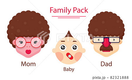 Dad, Mom and Baby Face flat design vector illustration isolated on white background. Set of family members faces. 82321888