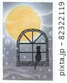 満月と窓辺の猫 82322119