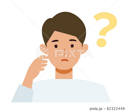 私服の男性の上半身イラスト　疑問を持つ 82322449