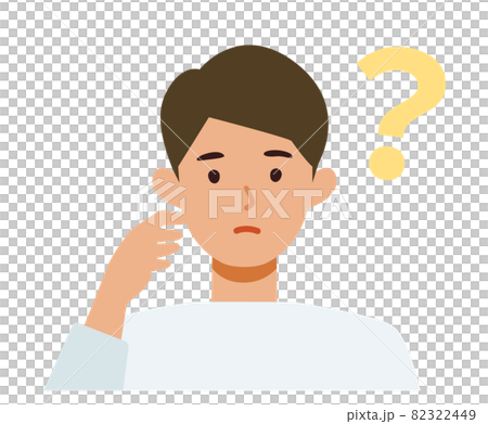 私服の男性の上半身イラスト　疑問を持つ 82322449