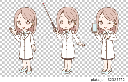 白衣を着た女性のポーズセットのイラスト素材 白衣を着た女性のポーズセットのイラスト素材