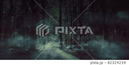 Halloween misty dark background. Forest trees 82324239