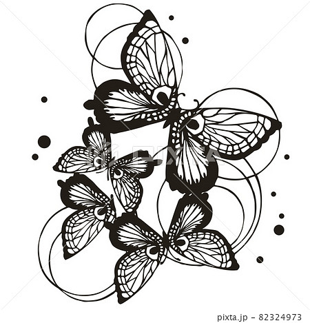 蝶の切り絵風モノクロイラストのイラスト素材