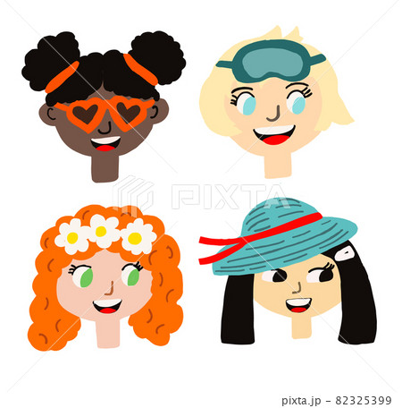 Kids of different races wearing summer accessories 82325399
