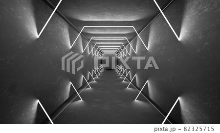 Night club interior lights 3d render for laser show. Glowing lines. Abstract fluorescent background. Neon room corridor background. Light abstract futuristic design. Modern geometric glow interior 82325715