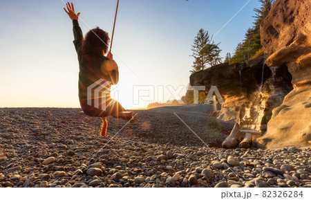 Adventurous White Caucasian Woman at Sandcut Beach on the West Coast Adventurous White Caucasian Woman at Sandcut Beach on the West Coast 82326284