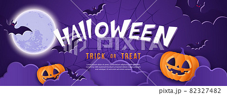 Happy halloween purple tone full moon night background pumpking lantern and bat Happy halloween purple tone full moon night background pumpking lantern and bat 82327482