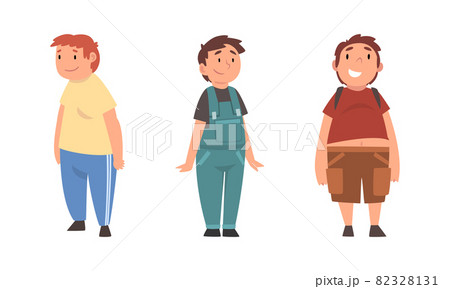 Cheerful Boy with Overweight and Body Fat Vector Set Cheerful Boy with Overweight and Body Fat Vector Set 82328131