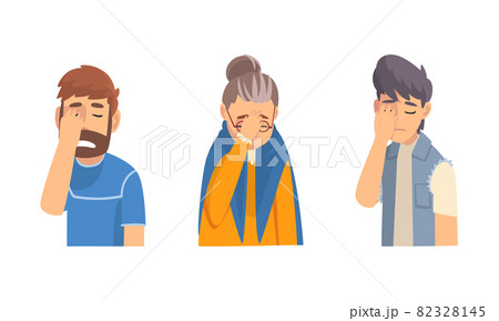 Disappointed Man and Woman Covering His Face with Hand Displaying Frustration and Embarrassment Vector Set 82328145