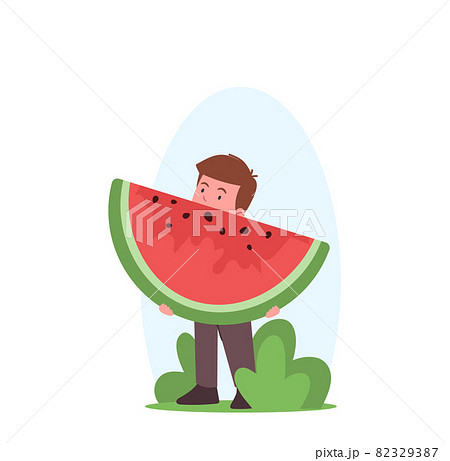Little Boy Holding Piece of Watermelon, Child Character Eating Summer Fruits, Healthy Nutrition, Baby Enjoying Snack Little Boy Holding Piece of Watermelon, Child Character Eating Summer Fruits, Healthy Nutrition, Baby Enjoying Snack 82329387