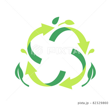 Emblem for Recyclable Package. Recycle Symbol of Green Circulate Rotating Arrows with Tree Leaves Garbage Transformation 82329860