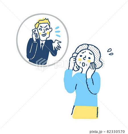 電話で詐欺被害にあうシニア女性 82330570