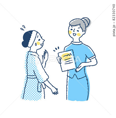 契約を迫るサロンスタッフと困っている女性客 82330740