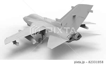 Military fighter aircraft. Three-dimensional raster illustration in the form of a completely white model. 3d rendering 82331958