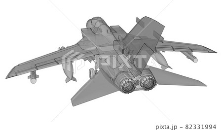 Military jet fighter silhouettes. Image of aircraft in contour drawing lines. The internal structure of the aircraft. 3d rendering 82331994