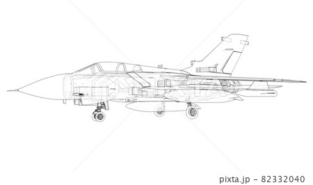 Military jet fighter silhouettes. Image of aircraft in contour drawing lines. The internal structure of the aircraft. 3d rendering 82332040