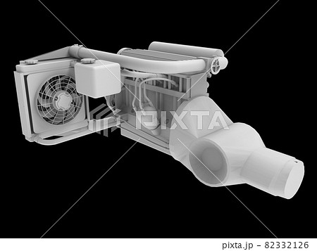 Modern Turbo Car Engine Isolated on Black Background. 3d rendering. 82332126
