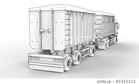 Large white truck with separate trailer, for transportation of agricultural and building bulk materials and products. 3d rendering. 82332213