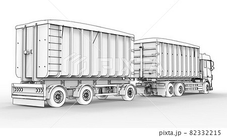 Large white truck with separate trailer, for transportation of agricultural and building bulk materials and products. 3d rendering. 82332215