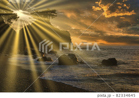 裏桂浜の日の出風景 裏桂浜の日の出風景 82334645