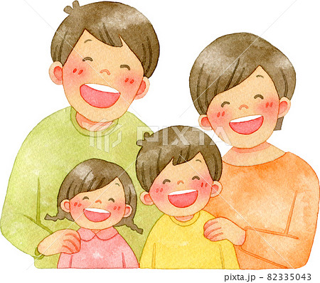 幸せそうな笑顔の家族の水彩イラストのイラスト素材 [82335043] - PIXTA
