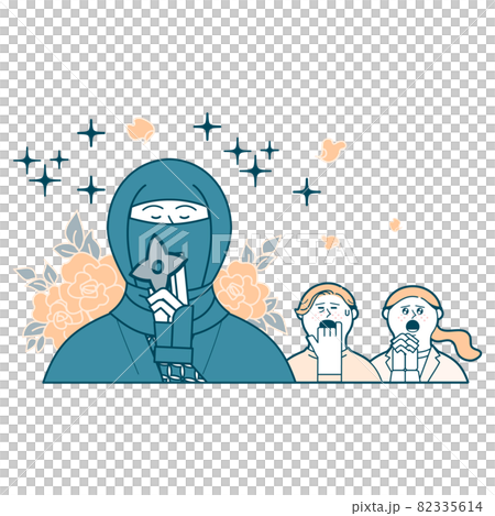 花を背負っている忍者と悶える人々 82335614