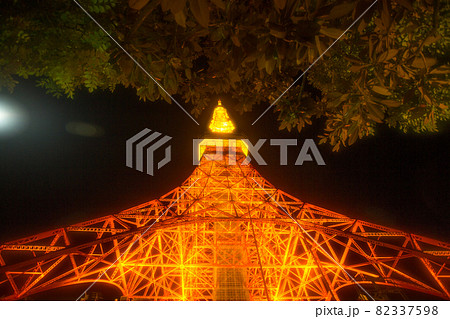 下から見上げる東京タワーの夜景 下から見上げる東京タワーの夜景 82337598